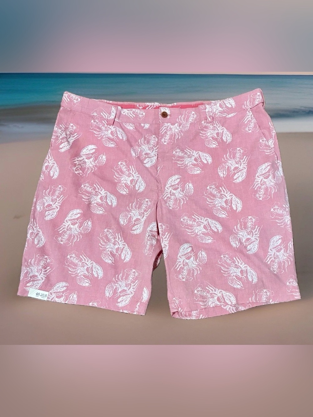 IZOD SALTWATER Size 46 Men’s Pink & White Lobster Print Shorts. 100% Cotton. NEW